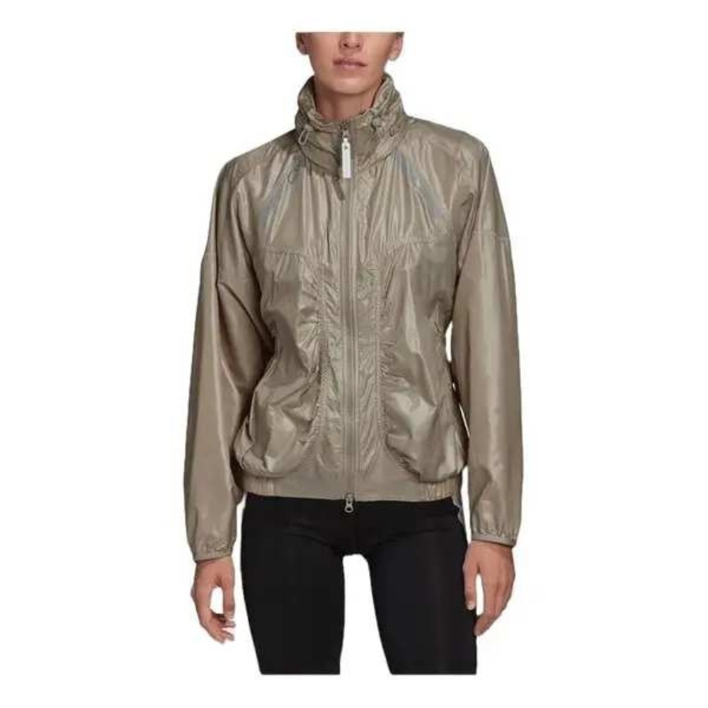Adidas by Stella McCartney Metallic Silver Ruched Windbreaker Jacket Large L